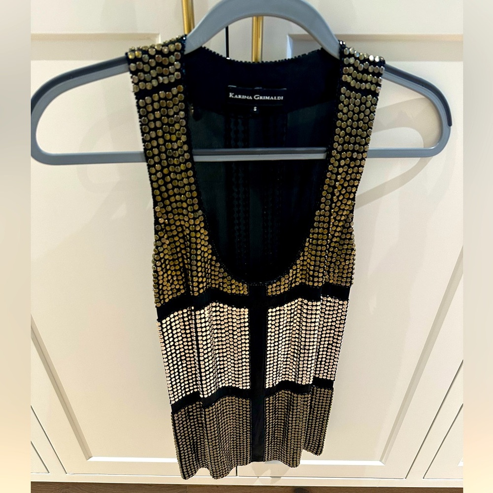 Karina Grimaldi studded beaded tank top 100% silk - Picture 2 of 4